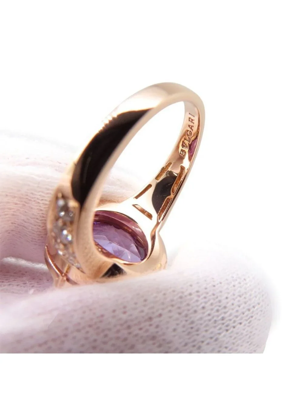 Bvlgari Ring Parentesi Cocktail Amethyst Diamond 18k Pink Gold